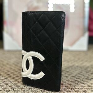 CHANEL Combon Line Black Lambskin Long Bifold Wallet